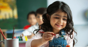 Children engaged in creative learning at Akshaya Bala Kuteera through alternative education balancing guidance and freedom